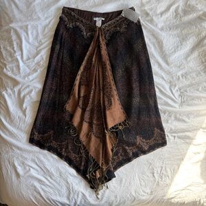 Alberto Makali Boho Handkerchief Hem Skirt with Tassel Scarf Accent